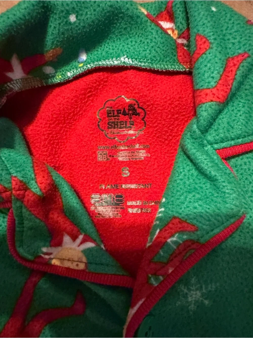 Kids Green Elf Print Fleece Pajama Set